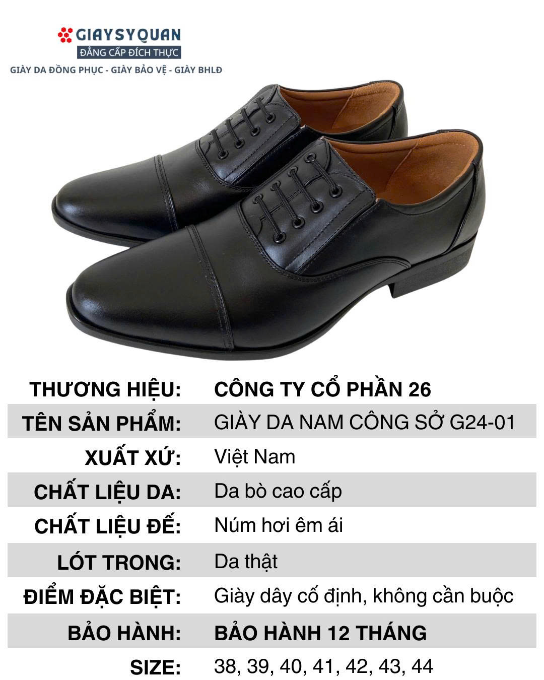 Giày G2401 Sản xuất bởi Công ty CP 26 Bộ Quốc Phòng
